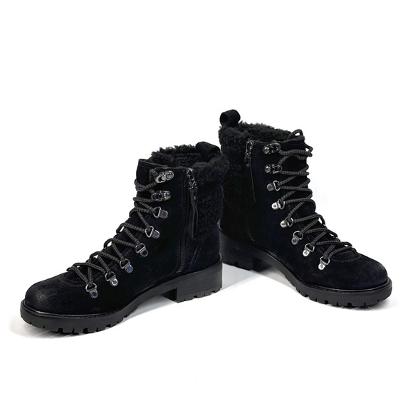 New SAM EDELMAN Tenlee Shearling Leather Lace Up Hiking Boots Black 7 - Picture 5 of 8
